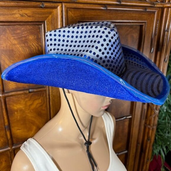 Royal Blue Sequin Felt Western Hat with Adjustable Chin Strap *No Light* - Picture 4 of 9